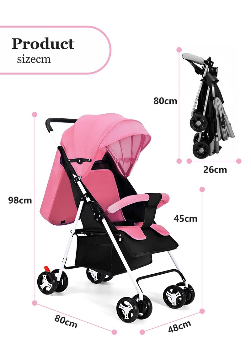 HaveDream - Baby Stroller, Uv Protection Ultra-Light Multifunctional Baby Lightweight Folding Stroller, Four-Wheeled Stroller For Children That Can Sit Or Lie Down (Pink) - Image 1
