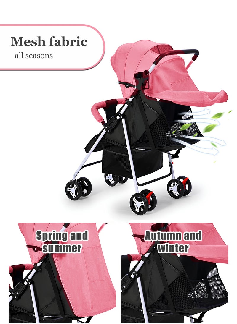 HaveDream - Baby Stroller, Uv Protection Ultra-Light Multifunctional Baby Lightweight Folding Stroller, Four-Wheeled Stroller For Children That Can Sit Or Lie Down (Pink) - Image 1