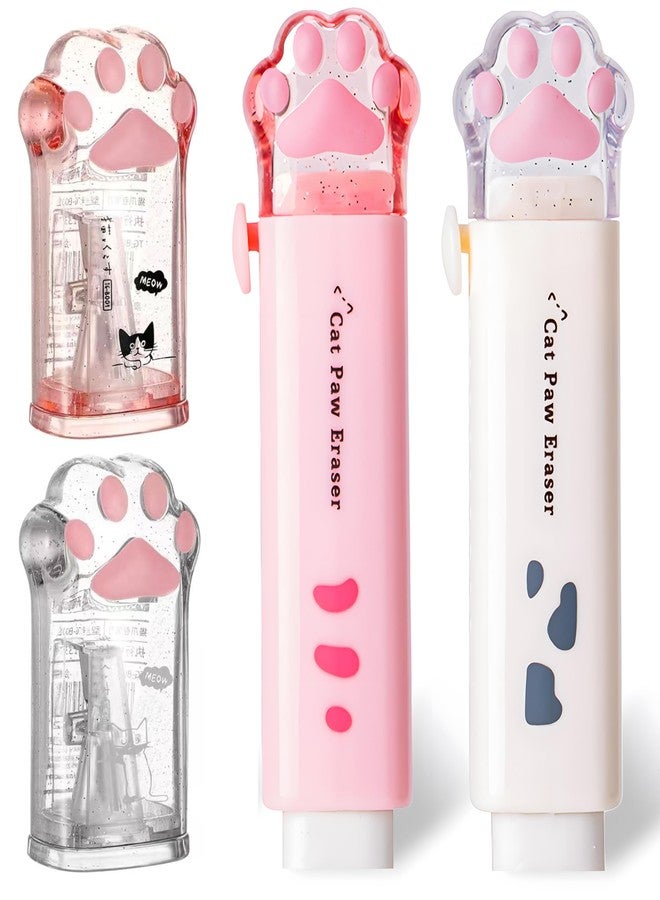Daphilly 4Pcs Cat's Paw Cute Stationery Set,Cute School Supplies,Including 2 Cute Pencil Sharpeners and 2 Retractable Erasers, for Kawaii Office School Home Supplies (Cat paw) - Image 1