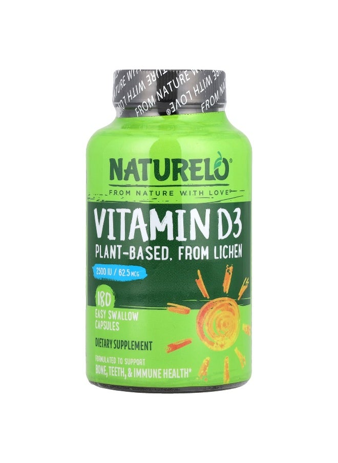 NATURELO NATURELO, Vitamin D3, 62.5 mcg (2,500 IU), 180 Easy Swallow Capsules  - Image 1