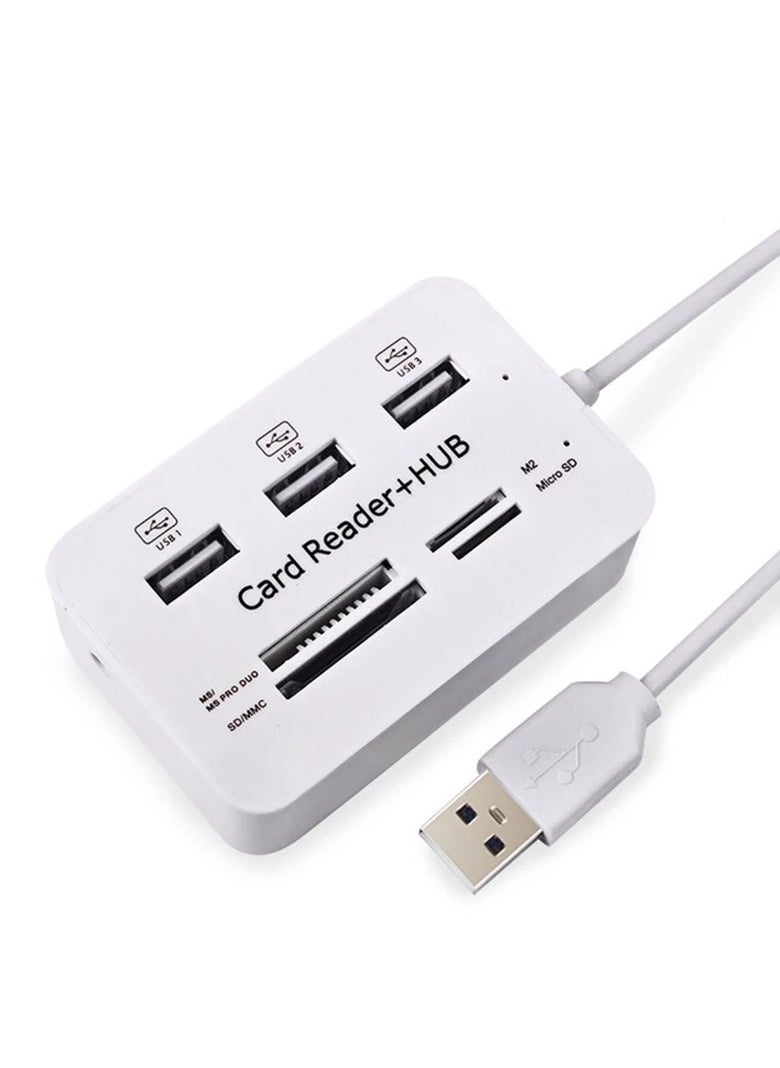 ماركة غير محددة قارئ بطاقات متعدد الوظائف + موزع USB بـ 3 منافذ – أداء عالي وسرعة نقل فائقة!  - Image 1