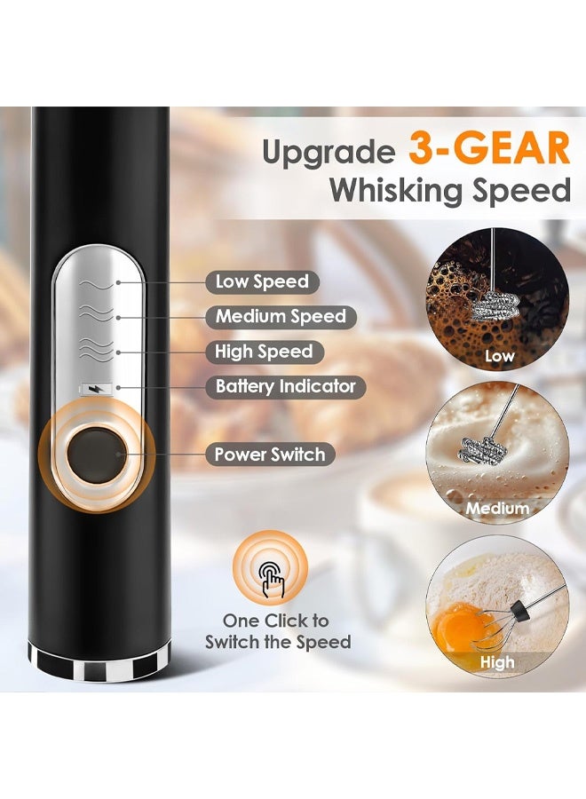Milk Frother Handheld, Rechargeable Coffee Frother Wand with 2 Stainless Whisks 3 Speeds, Drink Mixer, Electric Foam Maker, Hand Mixer for Lattes, Cappuccino, Matcha, Egg, Black - Image 3