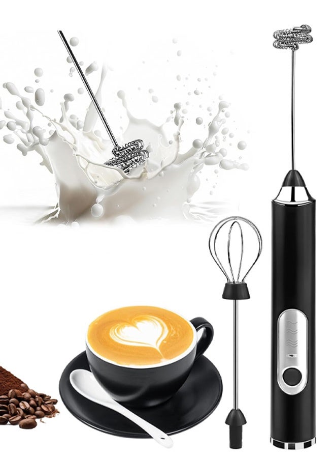 Milk Frother Handheld, Rechargeable Coffee Frother Wand with 2 Stainless Whisks 3 Speeds, Drink Mixer, Electric Foam Maker, Hand Mixer for Lattes, Cappuccino, Matcha, Egg, Black - Image 1