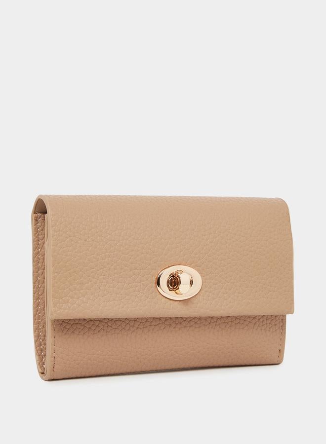 Styli Women Beige Textured Twist Lock Wallet - Image 1