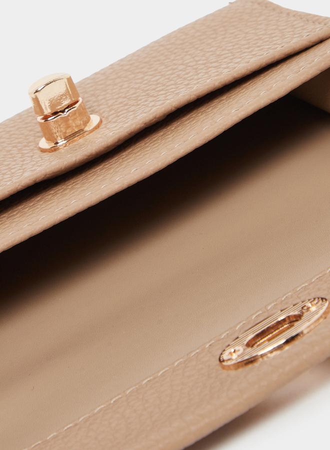 Styli Women Beige Textured Twist Lock Wallet - Image 4