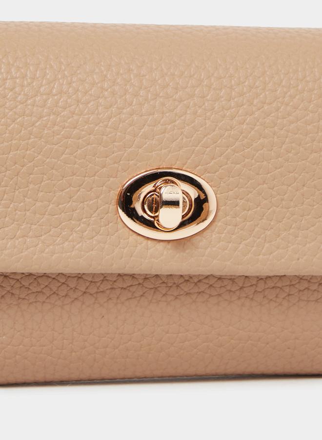 Styli Women Beige Textured Twist Lock Wallet - Image 3