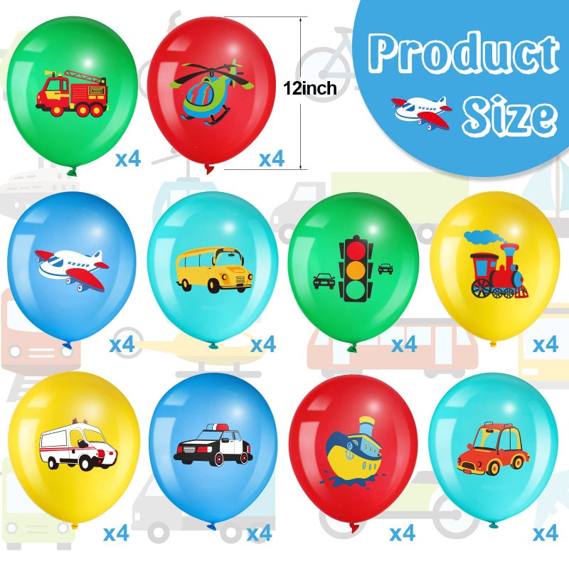 Threan 40 Pack Transportation Party Balloons Decorations Traffic Balloons Vehicle Latex Balloons Transport Party Supplies for Boys Kids Baby Shower Birthday Decoration - Image 2