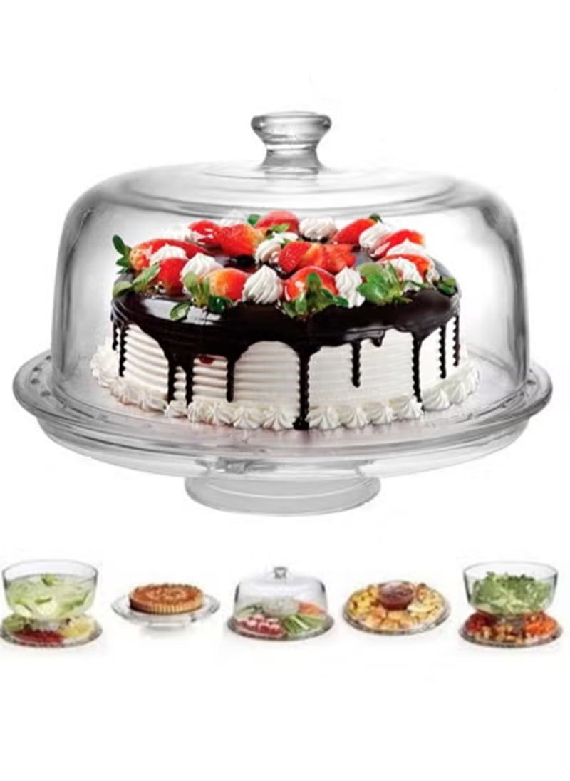 Beauenty Large (12 Inch) 6-in-1 Acrylic Cake Stand with Dome Lid Multipurpose Plate, Salad Bowl/Vegetable Platter/Punch Bowl/Dessert Platter/Fries and Dips  - Image 1