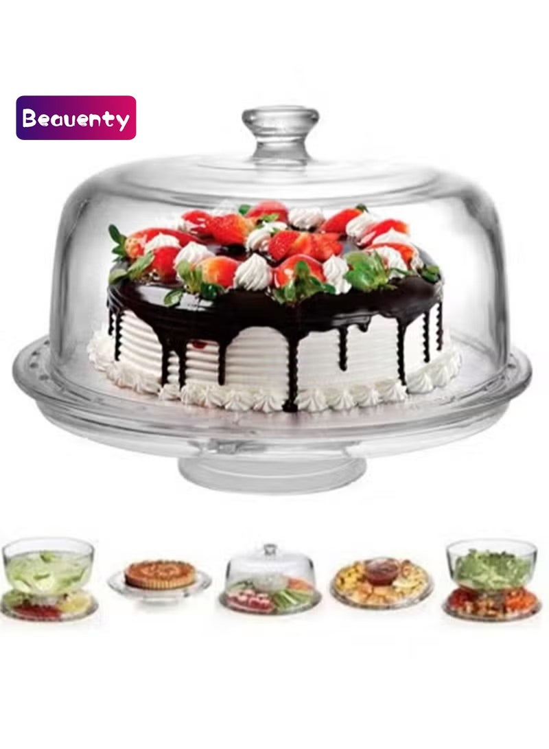 بيوينتي حامل كعك أكريليك كبير جدًا (12 بوصة) 6 في 1 مع غطاء مقبب، طبق متعدد الأغراض، وعاء سلطة/طبق خضار/وعاء لكمة/طبق حلوى/بطاطس مقلية وغموس - Image 1