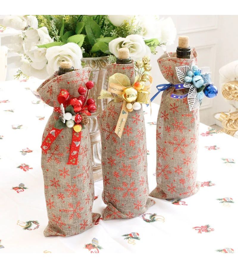Christmas Wine Bottle Cover Santa Claus Dinner Table Decor Home New Year Supply - Image 1