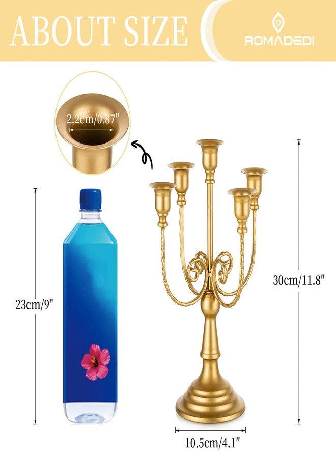 Romadedi حامل الشموع رومادي دي - حامل شموع ذهبي 5 أذرع 11.8" لحفلات الزفاف وزينة مركز الطاولة لحفلات الموضوعات وغرفة الطعام وأعياد الميلاد والعطلات والكريسماس - Image 5