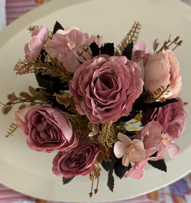 Litleo Wooden Pot with Multi-Design Dry Artificial Flowers, Perfect Home Office Gift, Elegant Décor Delight (Dense Dry BluishPink) - Image 2