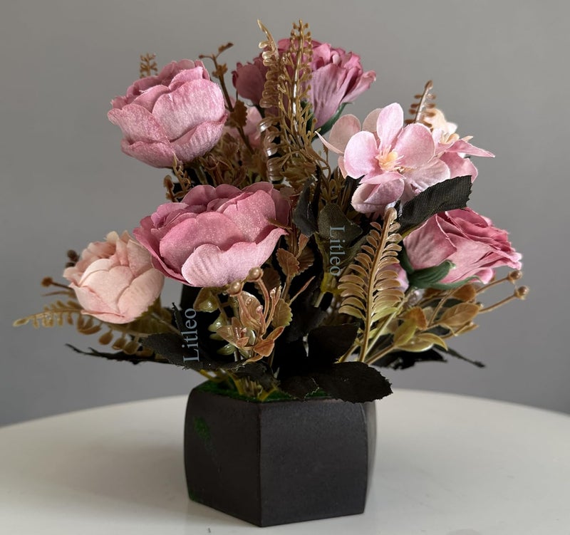 Litleo Wooden Pot with Multi-Design Dry Artificial Flowers, Perfect Home Office Gift, Elegant Décor Delight (Dense Dry BluishPink) - Image 3
