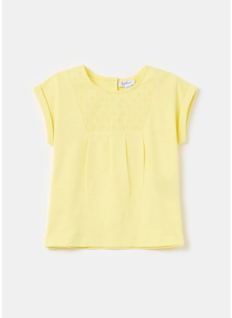Ovs Cotton T-Shirt With Broderie Anglaise Insert