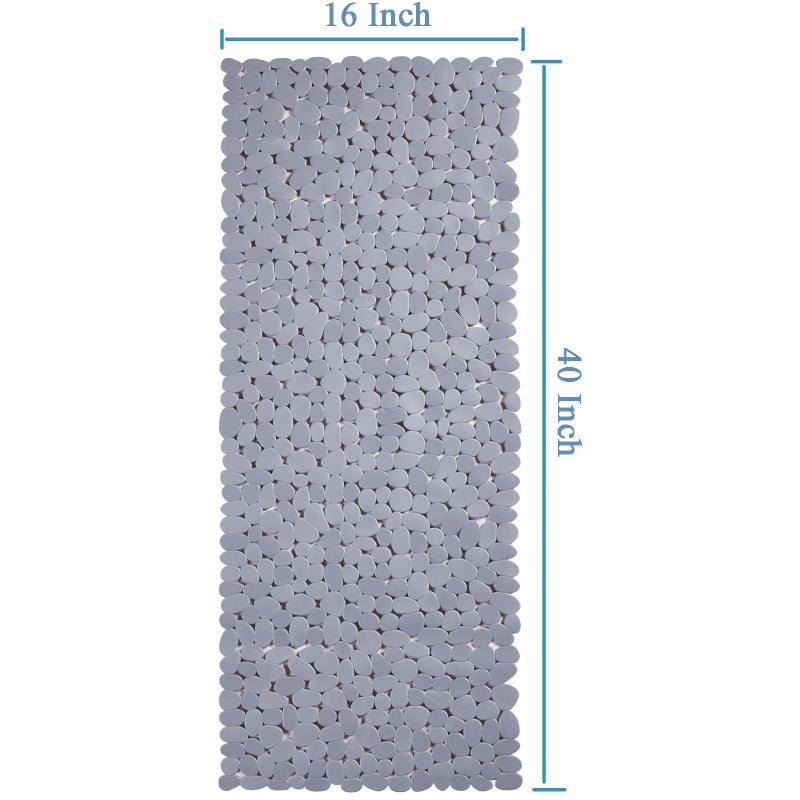 Webos Bath Shower Mat Non Slip: Extra Large Pebble Bathtub mat for Families, Anti Slip Shower Matt with Drain Holes Suction Cups Tub Mat - 16 X 40 Inch Grey - Image 2