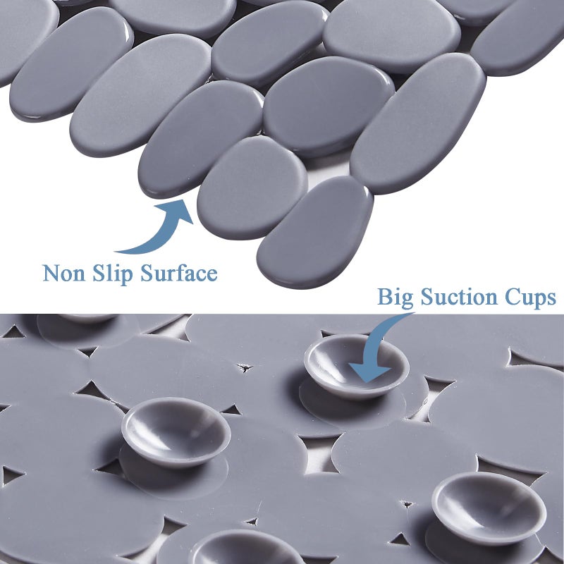 Webos Bath Shower Mat Non Slip: Extra Large Pebble Bathtub mat for Families, Anti Slip Shower Matt with Drain Holes Suction Cups Tub Mat - 16 X 40 Inch Grey - Image 4
