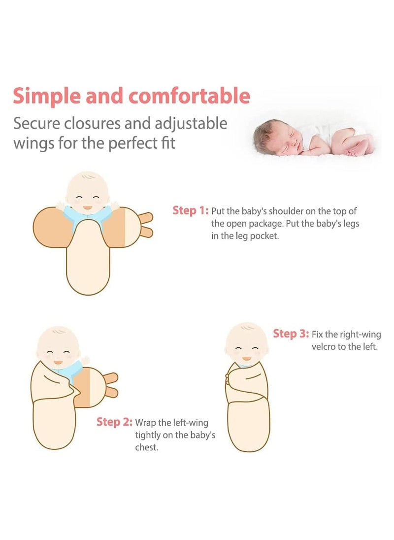 3 Pcs Newborn Swaddle Blanket Wrap 0-3 Months 100% Breathable Cotton Swaddlers Sleep Sack with Adjustable Wings for Baby Boys and Baby Girls - Image 2