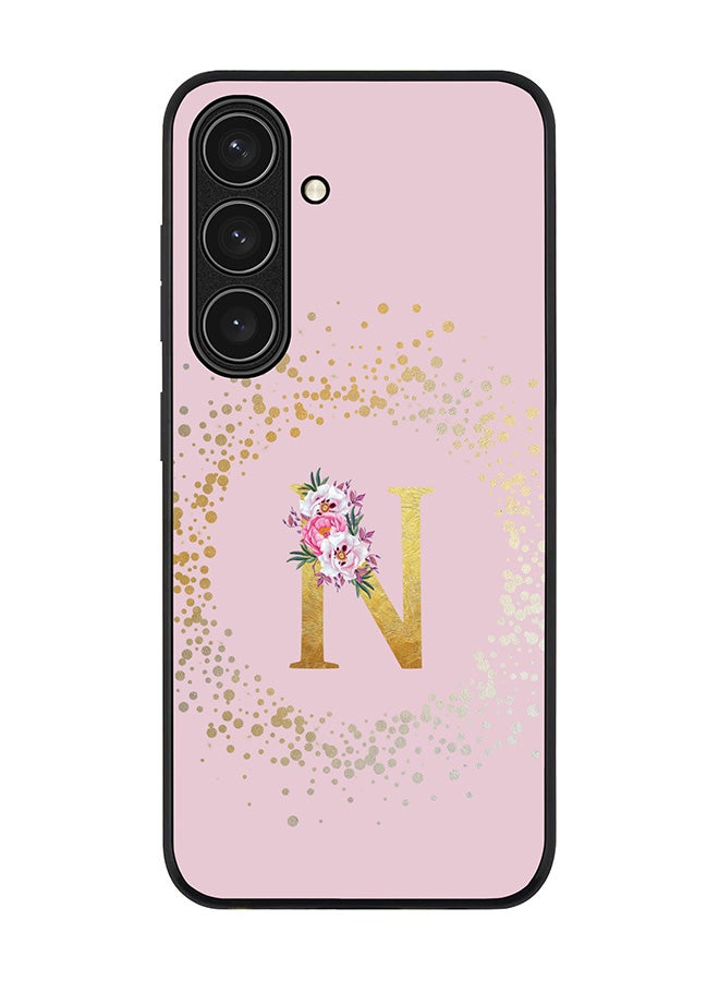 Stylizedd Rugged Black edge case for Samsung Galaxy S24 FE, Slim fit Case Flexible Cover - Custom Monogram Initial Letter Floral Pattern Alphabet - N (Pink ) - Image 1