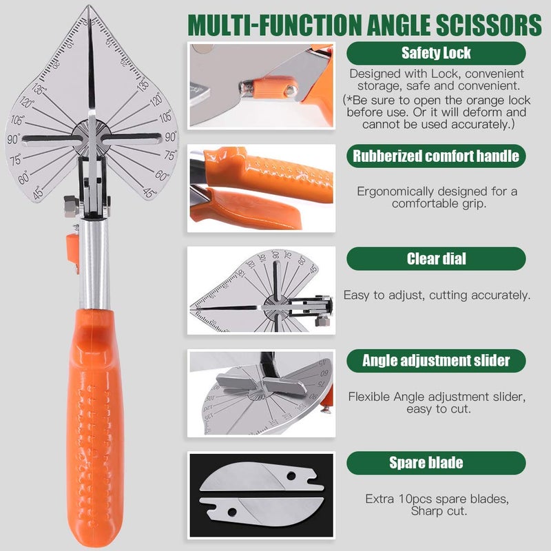 Multi Angle Miter Shear Cutter with Wrench and Upgrade Spare Blades Quarter Round Cutting Tool for Wire Troughs Softcut Corners 45 Degree to 135 Degree - Image 4