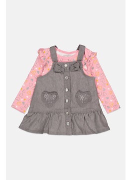Nanette lepore Toddlers Girl 2 Piece Allover Printed Bodysuit With Dress, Grey/Pink  - Image 3