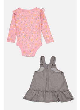 Nanette lepore Toddlers Girl 2 Piece Allover Printed Bodysuit With Dress, Grey/Pink  - Image 2