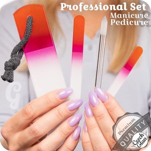 GLADZY Genuine Czech Glass Nail File Set Callus Remover Foot Rasp Cuticle Pusher Manicure Stick Double Sided Etched Different Grit Surface Professional Nail Care Tool Made in EU - Image 3