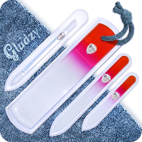 GLADZY Genuine Czech Glass Nail File Set Callus Remover Foot Rasp Cuticle Pusher Manicure Stick Double Sided Etched Different Grit Surface Professional Nail Care Tool Made in EU - Image 1