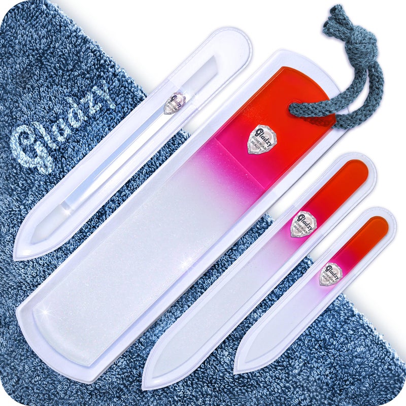 GLADZY Genuine Czech Glass Nail File Set Callus Remover Foot Rasp Cuticle Pusher Manicure Stick Double Sided Etched Different Grit Surface Professional Nail Care Tool Made in EU - Image 2