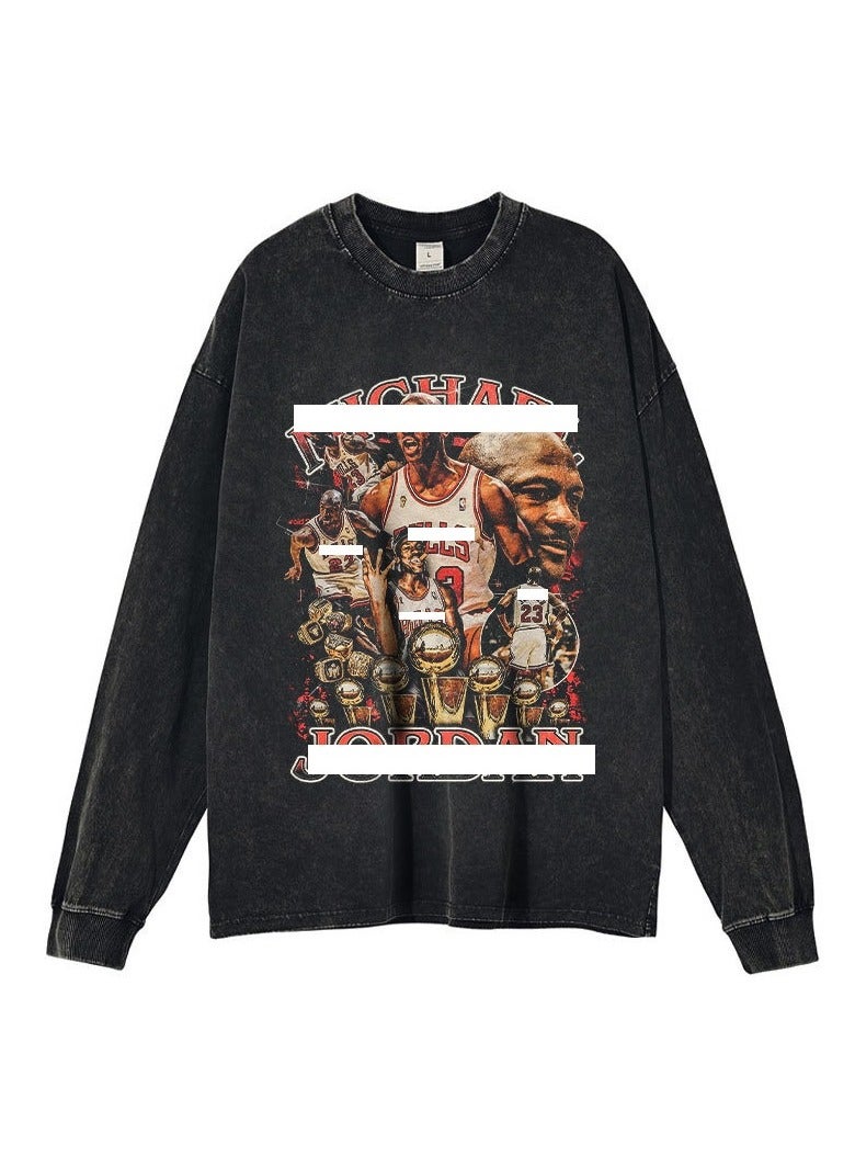 KUYING Basketball Star Washed Old American Retro Loose Sportswear