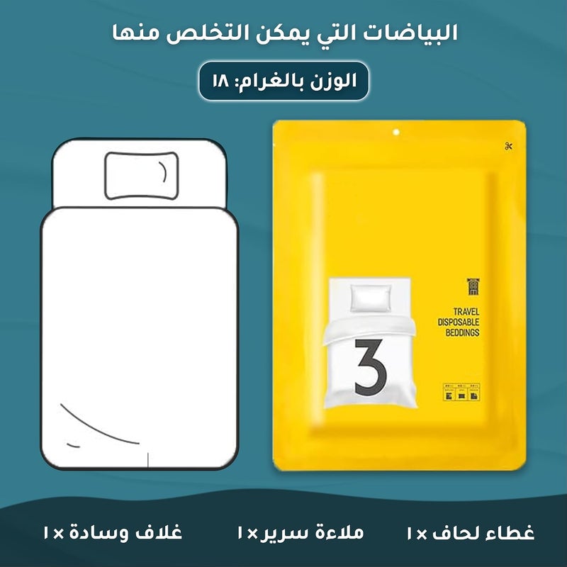 3 عبوات من شراشف السرير القابلة للتخلص للسفر، مجموعة أغطية السرير القابلة للتخلص المحمولة مع شرشف سرير*1/غطاء لحاف*1/أكياس وسائد*1 شراشف سرير قابلة للتخلص بحجم كينغ للسفر ورحلات العمل والتخييم والفنادق. - Image 3