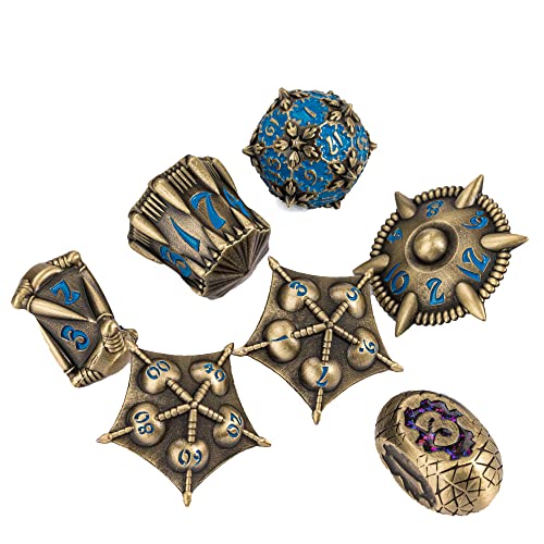 UDIXI Dragon Metal Dice Set DD 7die Polyhedral Dice Set with Unique Shape for DND Role Playing GamesBronze with Blue Number - Image 5