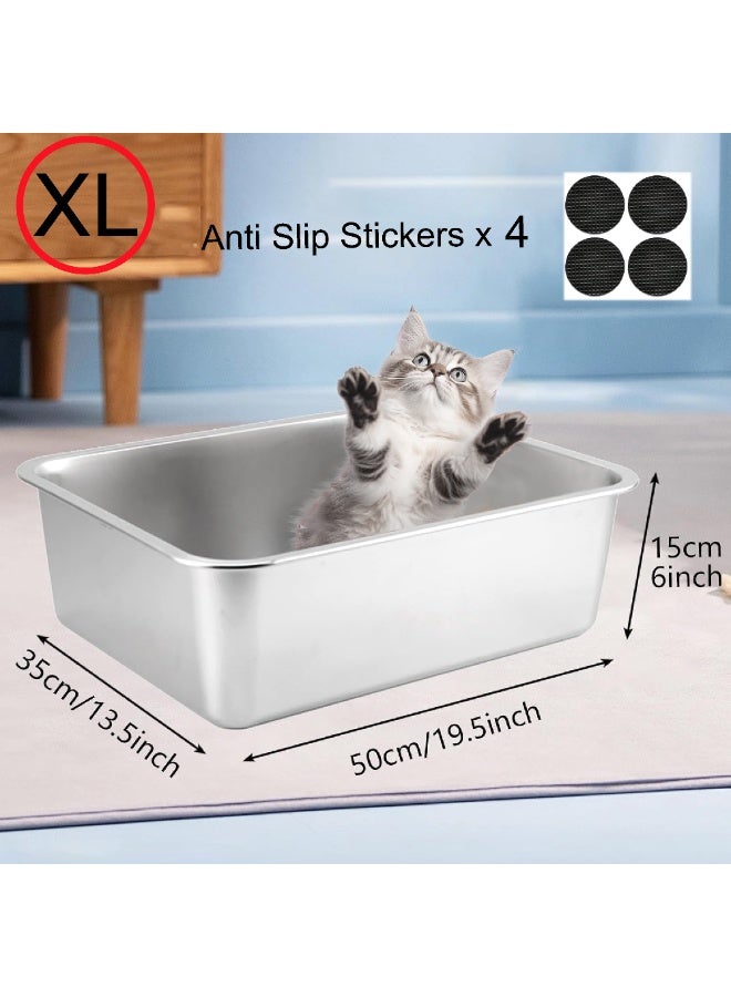 ماماتونس صندوق قمامة قطط مفتوح من الفولاذ المقاوم للصدأ بجوانب عالية وملصقات مانعة للانزلاق، صندوق قمامة قطط كبير جدًا بمقاس 50 × 35 × 15 سم - Image 3