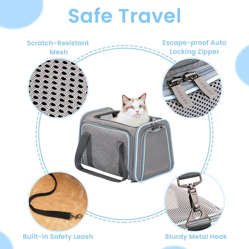 Petsfit Expandable Cat Carrier for 2 Cats Small Dog Carriers, Soft-Sided Portable Washable Pet Travel Carrier with Two Extension for Kittens, Puppies, Rabbits, 19 x 12x 12 inches, Light Grey - Image 5
