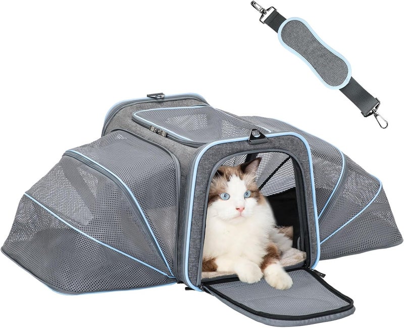 Petsfit Expandable Cat Carrier for 2 Cats Small Dog Carriers, Soft-Sided Portable Washable Pet Travel Carrier with Two Extension for Kittens, Puppies, Rabbits, 19 x 12x 12 inches, Light Grey - Image 1
