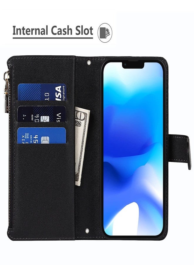 آي كوفر كايس جراب iCoverCase متوافق مع هاتف iPhone 14، جراب كروسبودي مع حزام للنساء، جراب محفظة للهاتف مع حامل بطاقات، جراب قلاب من الجلد الصناعي بسحاب، مقاس 6.1 بوصة (أسود) - Image 5