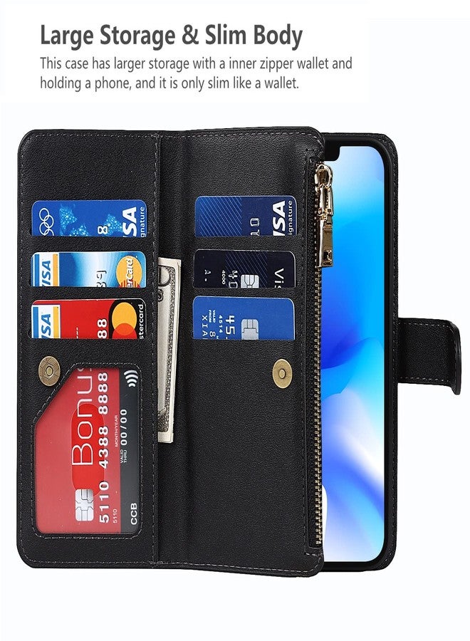 آي كوفر كايس جراب iCoverCase متوافق مع هاتف iPhone 14، جراب كروسبودي مع حزام للنساء، جراب محفظة للهاتف مع حامل بطاقات، جراب قلاب من الجلد الصناعي بسحاب، مقاس 6.1 بوصة (أسود) - Image 4