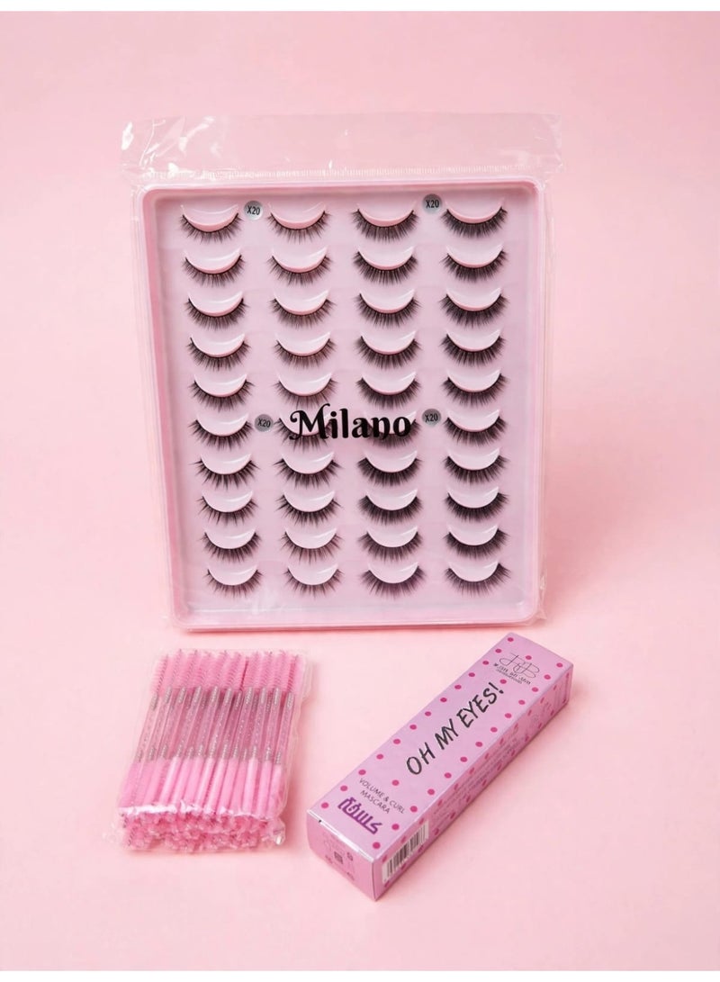 Milano Professional Eyelash Box (20 pairs) + OH MY EYES Mascara + Eyelash Brushes - Image 2