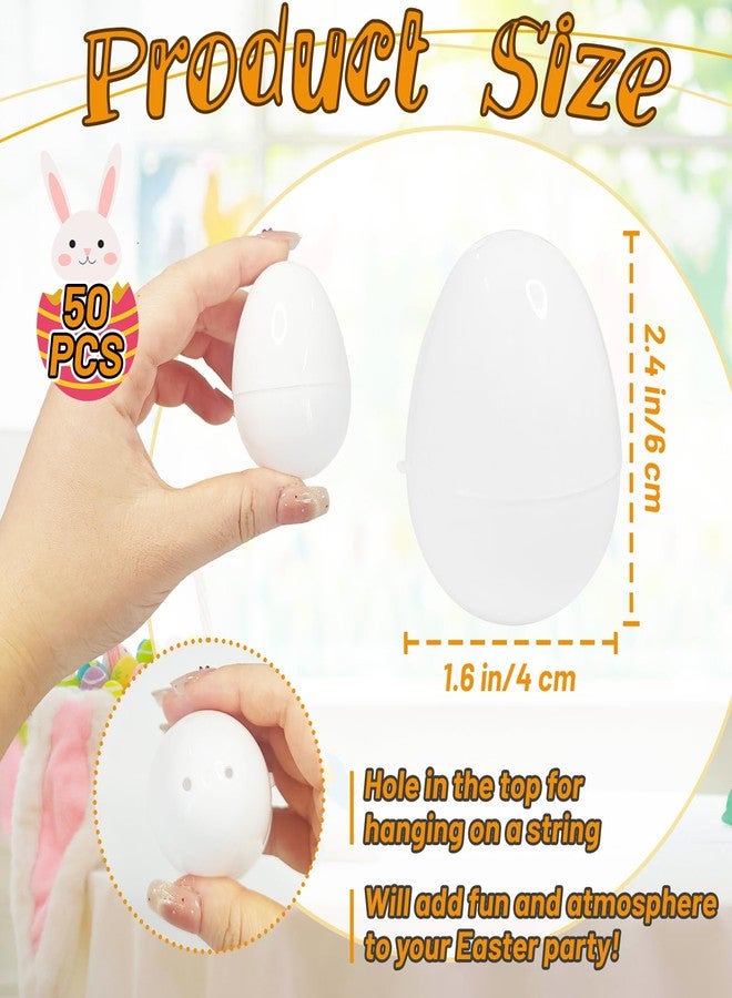 Bvrbaory 50 Pack White Plastic Easter Eggs,2.4 Inch DIY Empty Blank Eggs,Fillable Painting Easter Eggs for Basket Stuffers,Party Supplies,Multi-Item Party Favor Packs - Image 2