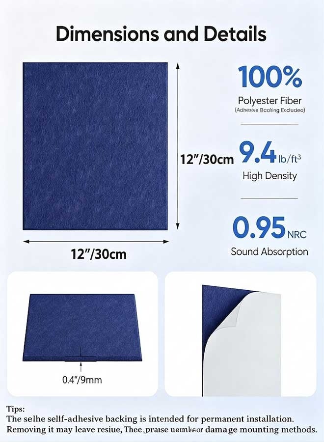 RAWAID 12 Pack 12" X 12" X 0.4" Acoustic Panels for Wall Sound Absorbing,Square Self-Adhesive Sound Panels, High Density Suitable for Multiple Scenarios - Image 4