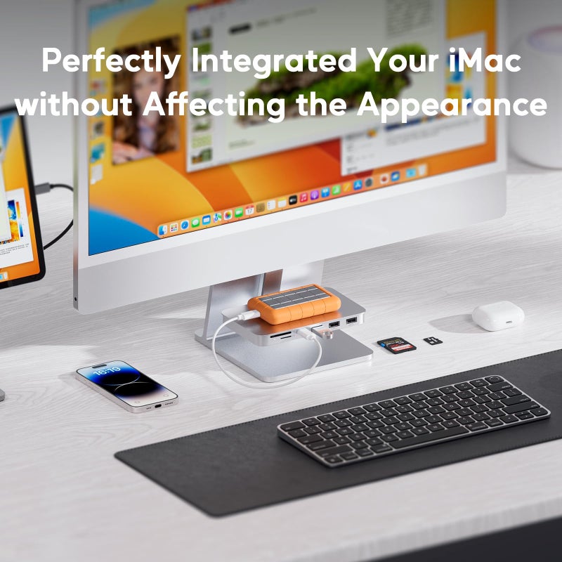PULWTOP iMac Accessories for i-Mac 2021/2023/2024, PULWTOP USB C Hub for iMac with USB A/C 10Gbps, Hub for M1/M3/M4, 2 USBA 2.0, SD/TF Card Reader for iMac24 inch & Studio Display 2 Sliver - Image 5