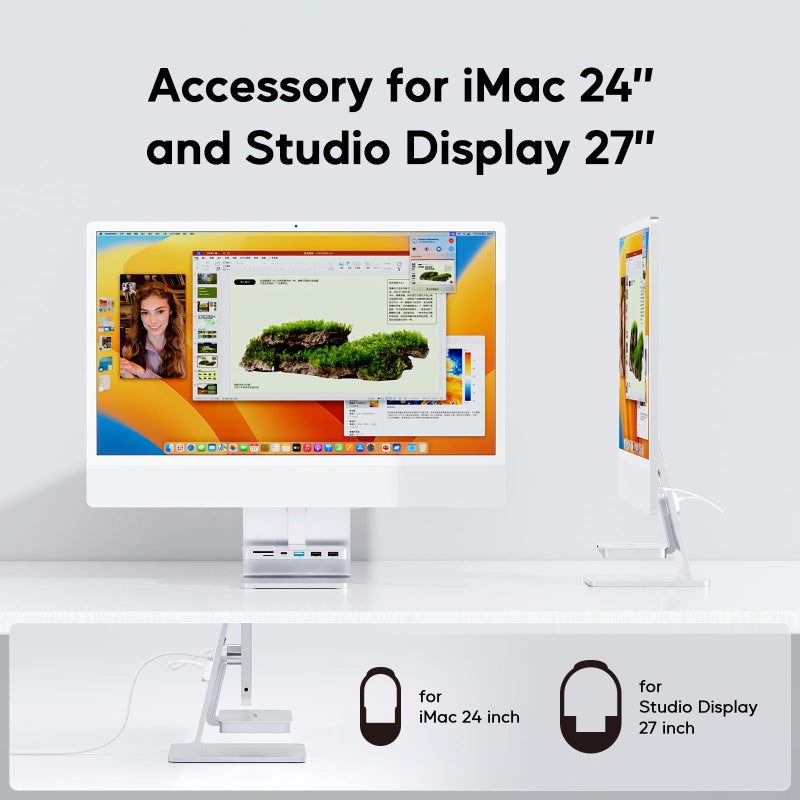 PULWTOP iMac Accessories for i-Mac 2021/2023/2024, PULWTOP USB C Hub for iMac with USB A/C 10Gbps, Hub for M1/M3/M4, 2 USBA 2.0, SD/TF Card Reader for iMac24 inch & Studio Display 2 Sliver - Image 4
