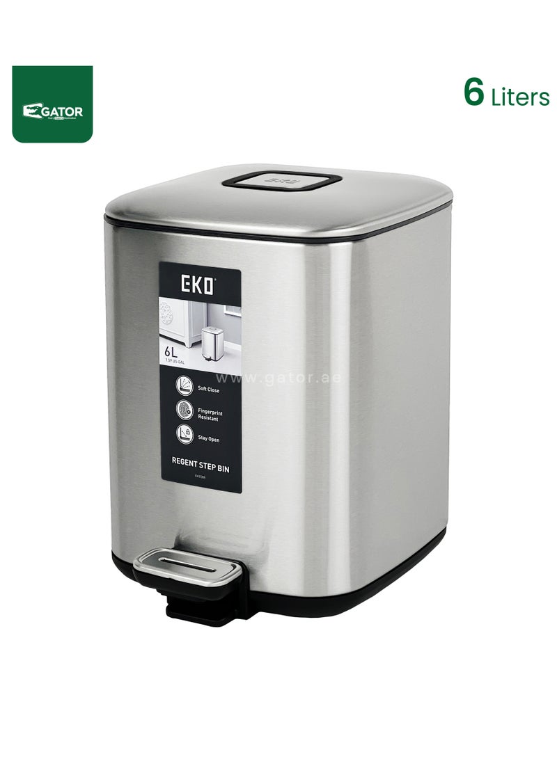 EKO EKO Stainless Steel Square  Matt finish soft close Bin 6L Silver - Image 1