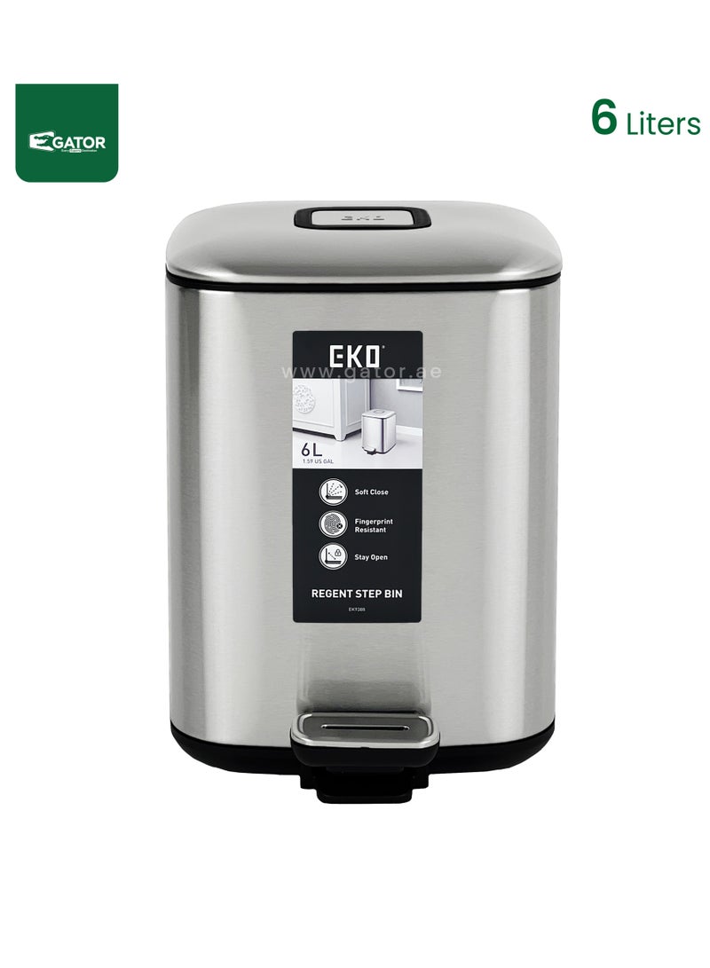 EKO EKO Stainless Steel Square  Matt finish soft close Bin 6L Silver - Image 2