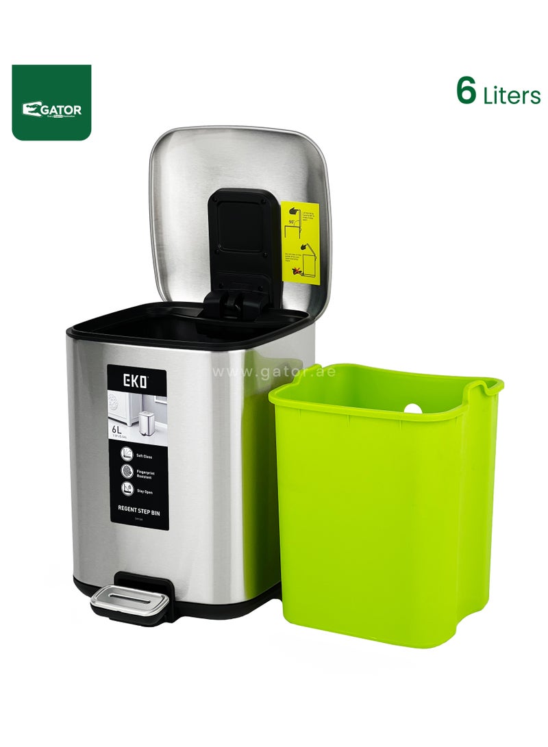 EKO EKO Stainless Steel Square  Matt finish soft close Bin 6L Silver - Image 3