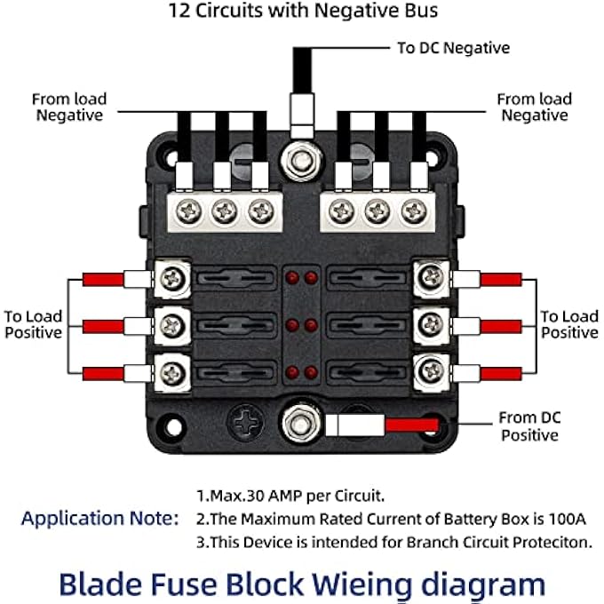 Khazna 6 Way Fuse Block12V Blade Fuse 6 Circuit AtcAto Waterproof Fuse Box Holder With Led Indicator Waterpoof Cover For 12V24V Automotive Truck Boat Marine Rv Van Vehicle With 12 Pcs Fuse - Image 3