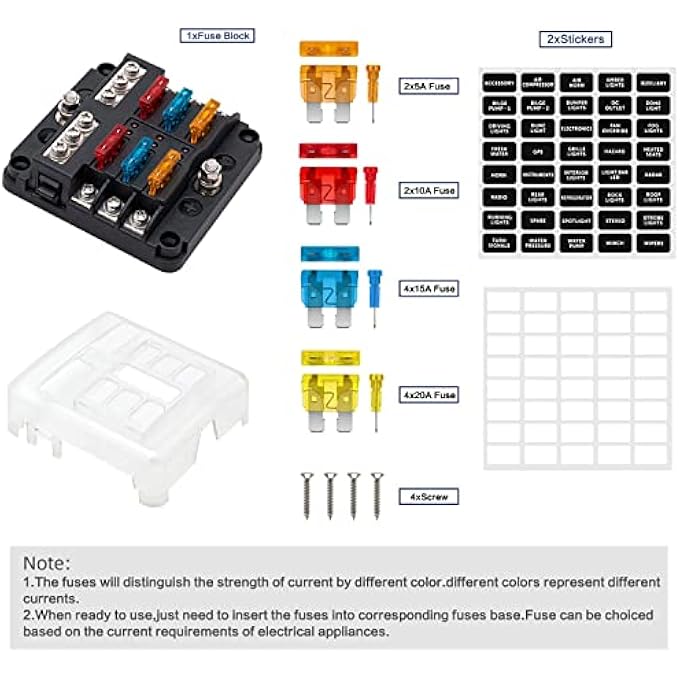 Khazna 6 Way Fuse Block12V Blade Fuse 6 Circuit AtcAto Waterproof Fuse Box Holder With Led Indicator Waterpoof Cover For 12V24V Automotive Truck Boat Marine Rv Van Vehicle With 12 Pcs Fuse - Image 5