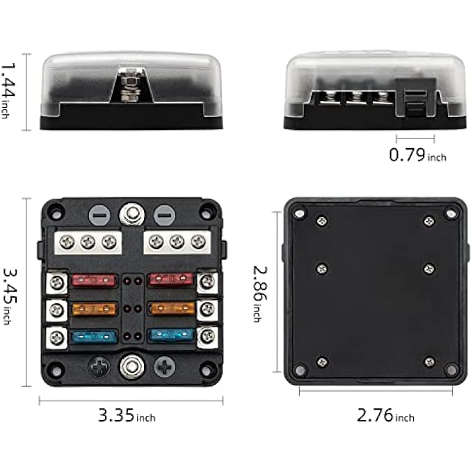 Khazna 6 Way Fuse Block12V Blade Fuse 6 Circuit AtcAto Waterproof Fuse Box Holder With Led Indicator Waterpoof Cover For 12V24V Automotive Truck Boat Marine Rv Van Vehicle With 12 Pcs Fuse - Image 4