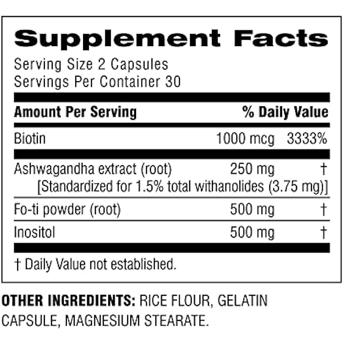 Botanic Choice Nature’s Wonder Plus-Ashwagandha, Biotin, Inositol, Fo-ti Powder - 60 Capsules - Image 2