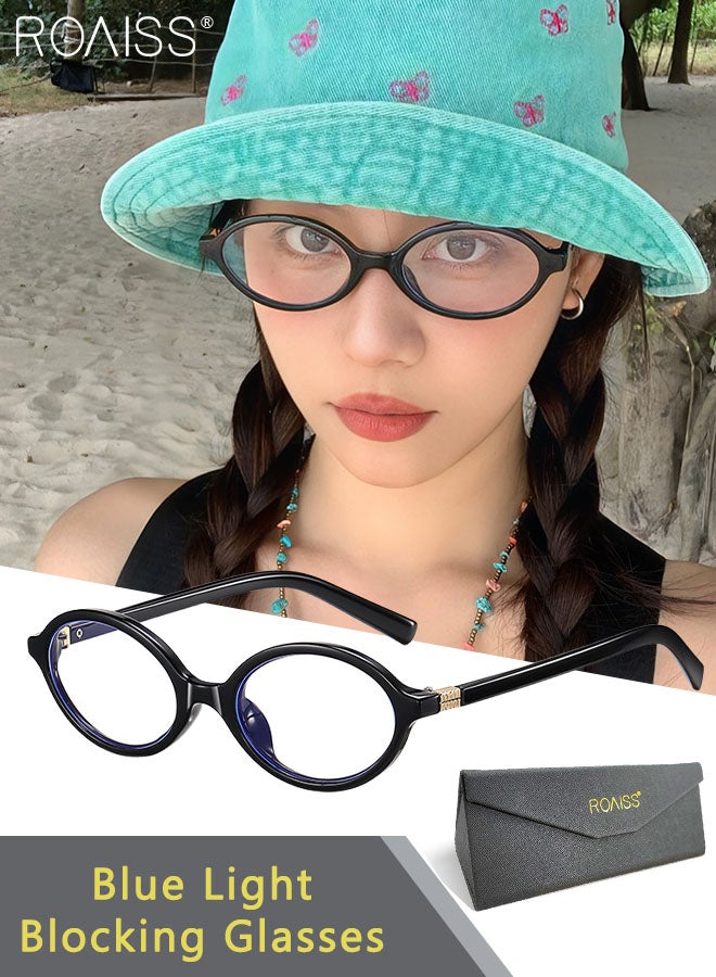 roaiss Retro Blue Light Blocking Glasses Anti Blue Light Non-prescription Computer Reading Gaming TV Phones Oval Eyeglasses Fashion Anti Eyestrain Headache Eyewear for Men Women Black 53mm  - Image 1