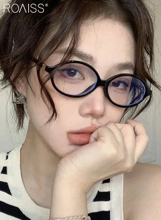 roaiss Retro Blue Light Blocking Glasses Anti Blue Light Non-prescription Computer Reading Gaming TV Phones Oval Eyeglasses Fashion Anti Eyestrain Headache Eyewear for Men Women Black 53mm  - Image 2